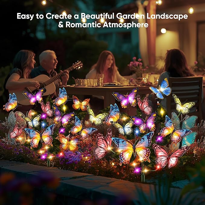 Solar Lights Outdoor Garden Decor: 8 Pack 136 Silk Butterflies with 176 Color-Changing LEDs - Auto On/Off 12H Magical Lighting IP65 Waterproof for Yard Patio Pathway - Unique Gifts for Mom Grandma