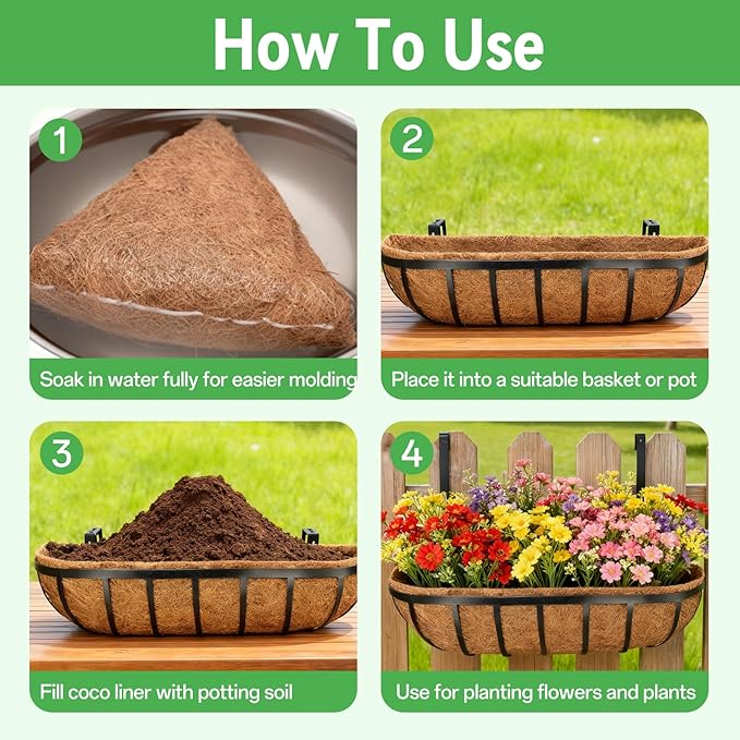 ZeeDix 36 Inch Trough Coconut Liners for Planters (2-Pack) - 100% Natural Coconut Coir Fiber Planter Liners Replacement for Window Boxes, Wall Baskets, Deck Flower Boxes, Garden Railing Fence Troughs