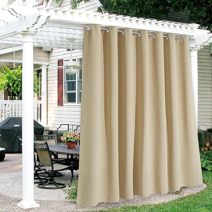 RYB HOME Extra Wide Outdoor Curtains for Patio Waterproof Heavy Duty Thermal Insulated in Summer Full Coverage Privacy for Gazebo, Cabana & Pergola, W100 x L90, Biscotti Beige, 1 Panel