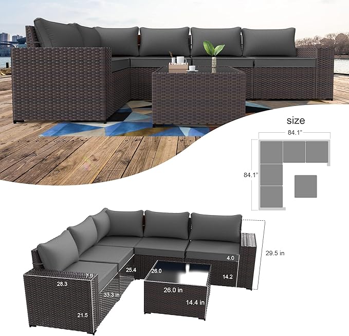 Kullavik 9 Pieces Outdoor Patio Furniture Set,PE Wicker Rattan Sectional Sofa Patio Conversation Sets with Swivel Rocking Chairs Set,Grey