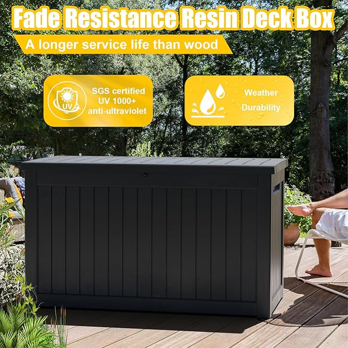 Deck Box - 280 Gallon Large Outdoor Storage box,Waterproof Patio Furniture and Storage Deck - Lockable and UV Resistant, Perfect for Pool and Outdoor Use, Weatherproof Resin, Lockable (Black)