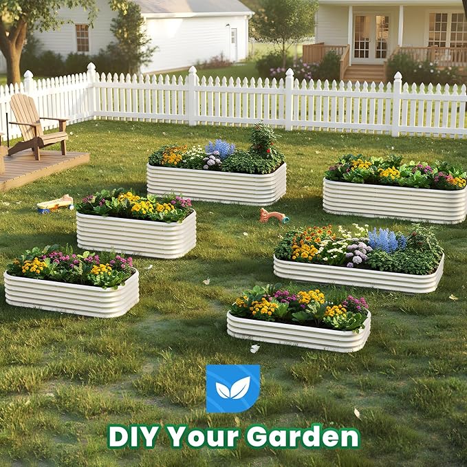 Quictent Galvanized Raised Garden Bed Kit, 8x4x1 ft Oval Metal Planter Box for Vegetables, Strengthened by Crossbar, Beige