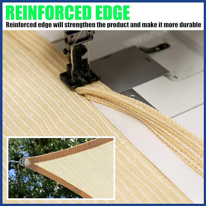 ShadeMart 10' x 10' x 10' Beige Sun Shade Sail Triangle Canopy Fabric Cloth Screen, Water Permeable & UV Resistant, Heavy Duty, Carport Patio Outdoor - (We Customize Size)