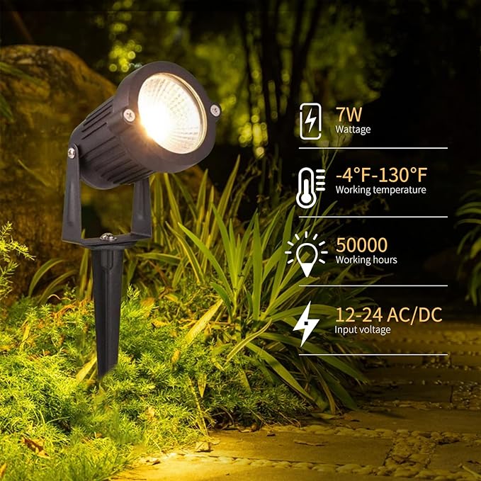 Low Voltage Landscape Lights Outdoor: 7W 700LM LED Landscape Lighting with Connectors for Tree Garden Yard Pathway | 12V 24V Warm White 2700K Spotlights | IP65 Waterproof | 6 Pack