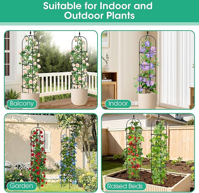 2 Pack Garden Obelisk Trellis for Climbing Plants, 71" Metal Rustproof Plant Support Rose Trellis, Tower Potted Cages for Flowers Fruits Vegetable Vines Indoor & Outdoor, Black(4 Tiers)