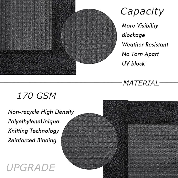 UPGRADE Privacy Fence Screen 5'x5' Dark Grey Outdoor 90% Visibility Blockage 170 GSM Mesh Shade Cover Panels for Backyard,Balcony,Home Decoration with Zip Ties,Customized Avaliable
