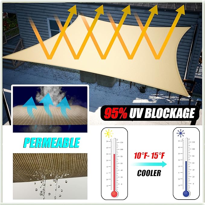 Amgo 20' x 20' x 28.3' Beige Right Triangle Sun Shade Sail UPF50+ Canopy Awning AGSLT, 95% UV Blockage, Water & Air Permeable, 200GSM Heavy Duty Commercial and Residential (We Make Custom Sizes)