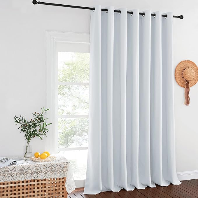 NICETOWN Patio Door Curtain 132 inches Long, Grommet Room Divider Sliding Door Curtain Light Blocking Thermal Insulated for Bedroom/Living Room, Greyish White, W100 x L132, 1 Panel