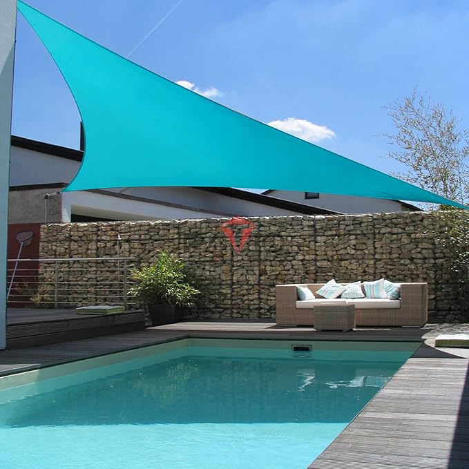 Patio Paradise 12' x 12' x 12' Sun Shade Sail Triangle Canopy Shade Cloth Fabric Sunlight Block Patio Pergola Cover HDPE Deck Awning for Outdoor Backyard Roof Shading, Turquoise