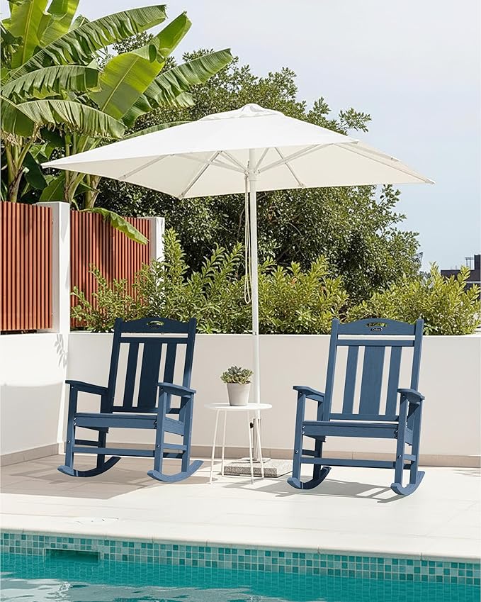 Ciokea Oversized Outdoor Rocking Chairs Set of 3, 380lbs Heavy-Duty Large Patio Rocker, High Back Cozy Porch Chairs, Weather Resistant Patio Rocking Chairs for Outside, Fire Pit, Deck, Slate Blue