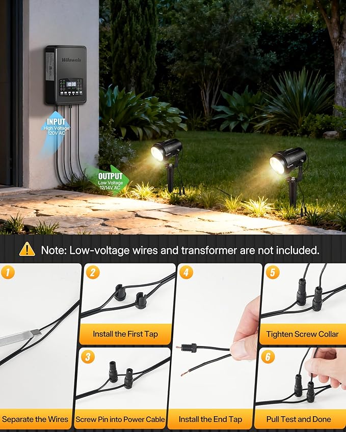 6W 700LM Low Voltage Landscape Lighting, 12V AC/DC 3000K Warm White LED Low Voltage Landscape Lights, IP65 Waterproof Outdoor Spotlights with Connectors for Garden Tree Yard 6 Pack W01SLP606