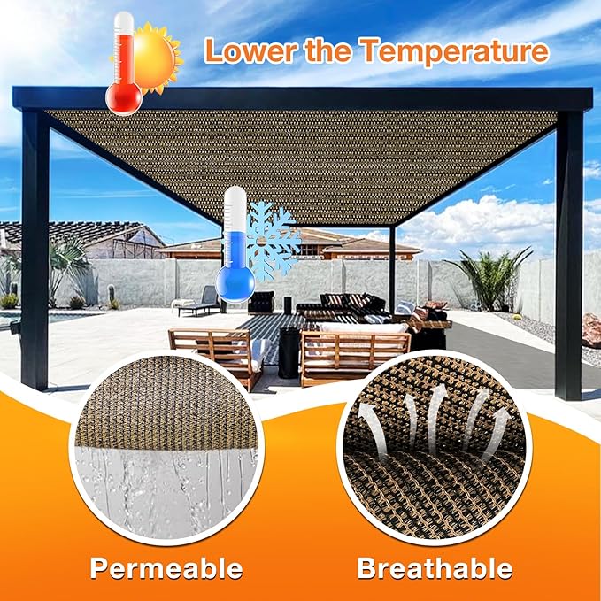 Artpuch Outdoor Pergola Shade Cover 24x24 FT Sun Shade Cloth with Grommets Mocha 90% UV Protection Canopy Patio Privacy Screen (Customized Available)