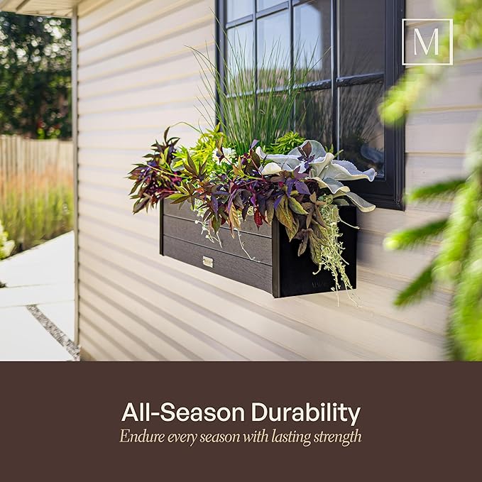 Mayne Vista 4ft Modern Window Box Planter with Panel Design and Drainage Hole