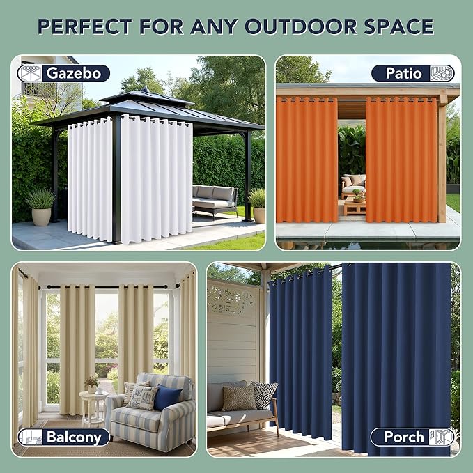 Patio Curtains Outdoor Waterproof - 6 Panels Privacy Weatherproof Outside Curtains with Grommets for Pergola, Gazebo, Porch, Cabana, Balcony, 54 x 95 Inch, Mecca Orange