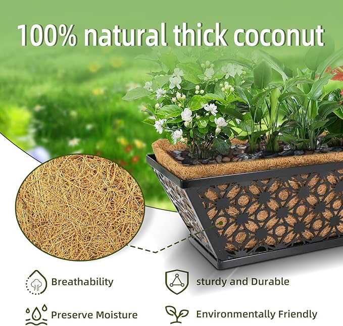 hehimhis Window Planter Box with Adjustable Bracket and Coco Liner for Porch, 24 Inch 4 Pack Balcony Planters Railing Hanging,Fence, Patio Hanging Planters for Garden Outdoor