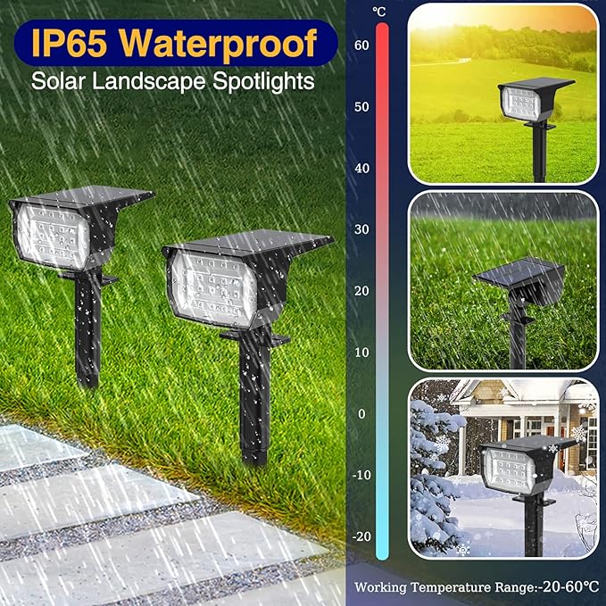 nipify 1 Pack Solar Spot Lights Outdoor Color Changing, 7 Modes Halloween RGB Solar Powered Waterproof Spotlight, Landscape Lighting for Outside Yard Garden Pathway