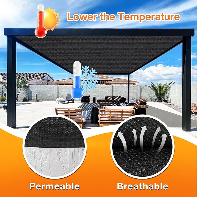 Artpuch Outdoor Pergola Shade Cover 11x24 FT Sun Shade Cloth with Grommets Black 90% UV Protection Canopy Patio Privacy Screen (Customized Available)