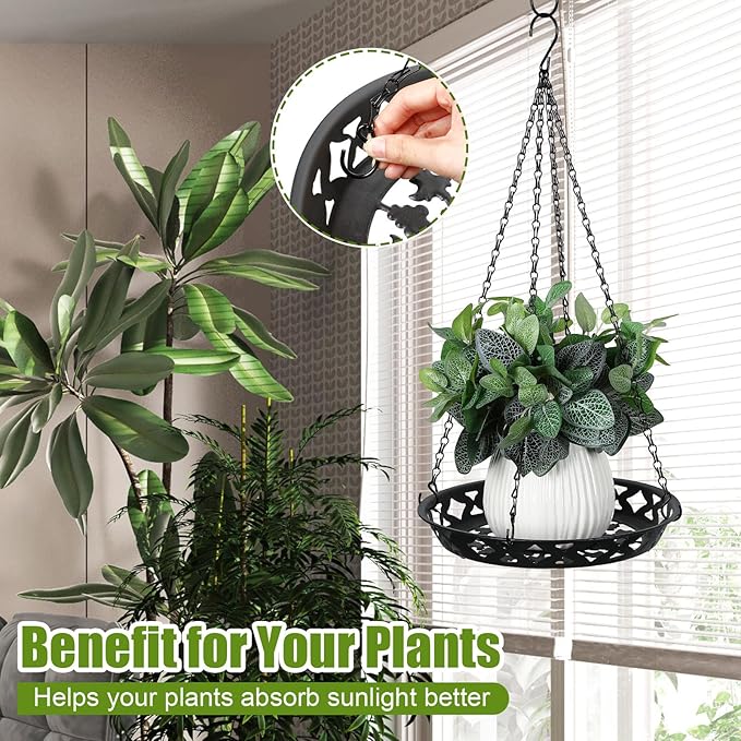 Enhon 6 Pack Metal Hanging Planter, 12 Inch Indoor Outdoor Plant Hanger, Classy Glossy Black Decorative Shelf for Window Wall Ceiling Home Decor