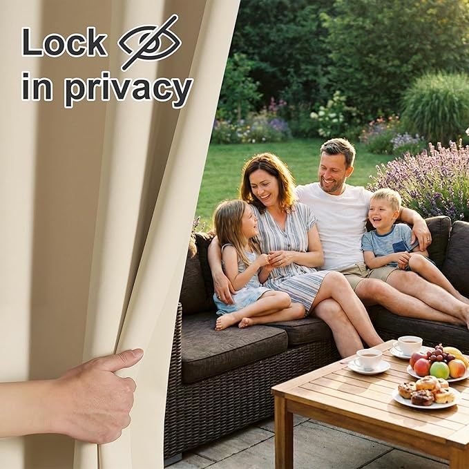 RYB HOME Outdoor Curtains for Patio Waterproof Block Sunlight Thermal Insulated Privacy Assured Thick Outside Curtains for Pergola, Cabana, Gazebo, W52 x L72, Biscotti Beige, 1 Panel