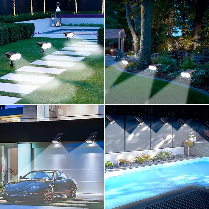 LYHOPE Solar Spot Light Outdoor, 49 LED Lights for Outside, 2 Modes Solar Powered Spotlights, Waterproof Pathway Light for Garden Yard Walkway Driveway Landscape Decorations (4 Pack-Cool White)