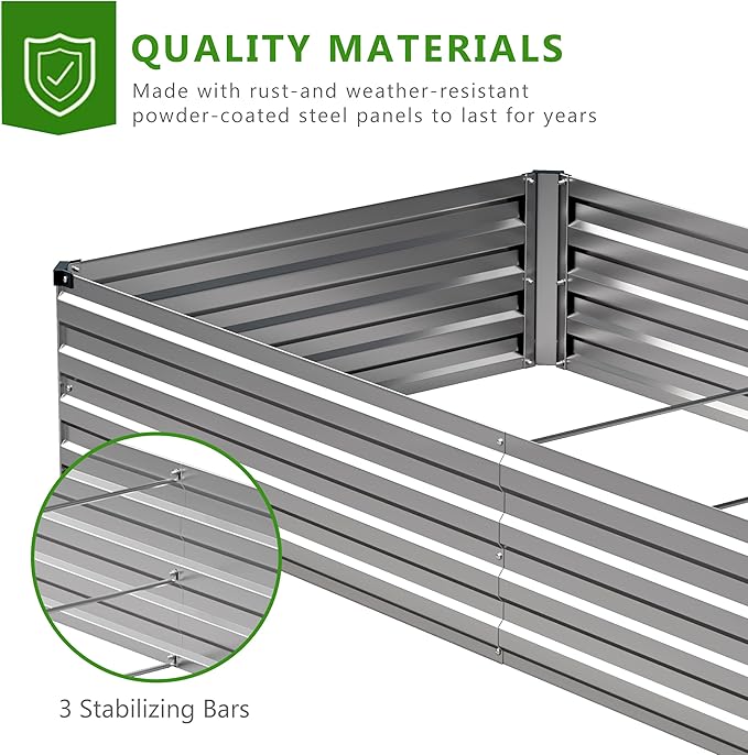 2PCS 12x3x1ft Galvanized Raised Garden Bed Kit,Metal Planter Box for Vegetables,Flowers,Herbs Durable Rust-Resistant Patio Gardening Beds,Silver