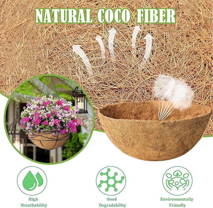 20 Inch 4 Pack Natural Coconut Husk Fiber Liners for planters Round Coco Replacement Liners for Hanging Flower Basket Planter Large Coco Coir Pots for Outdoor Garden