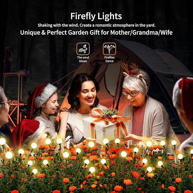 Solar Lights Outdoor Waterproof 4 Pack of 32 LEDs Garden Patio Firefly Decoration Unique Gifts Women Grandparents