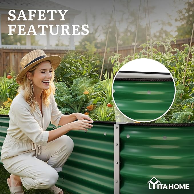 YITAHOME 17" Tall 9 in 1 Large Raised Garden Bed Kit, 8x2x1.4ft Galvanized Metal Planter Box with Gloves & Safety Rubber, Outdoor Above Ground Planters for Plants Vegetables Flowers, Green