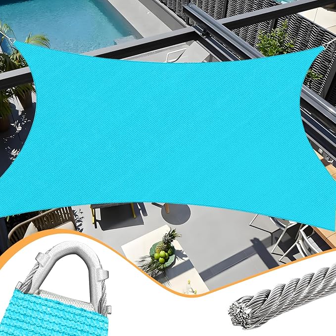 Upgraded with High-Strength Steel Cable Edges 20' x 24' Sun Shade Sail Turquoise Rectangle, Heavy Duty UV Blockage Outdoor Cover with Steel Wire Edges for Patio Garden