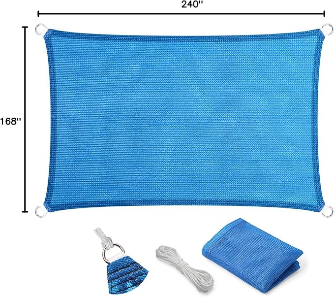 Eden's Decor Straight Flat-Edged Sun Shade Sail Rectangular 14' x 20' Blue UV-Blocking Outdoor Canopy Fabric Cloth Awning for Pergola Patio Garden Backyard Custom Size