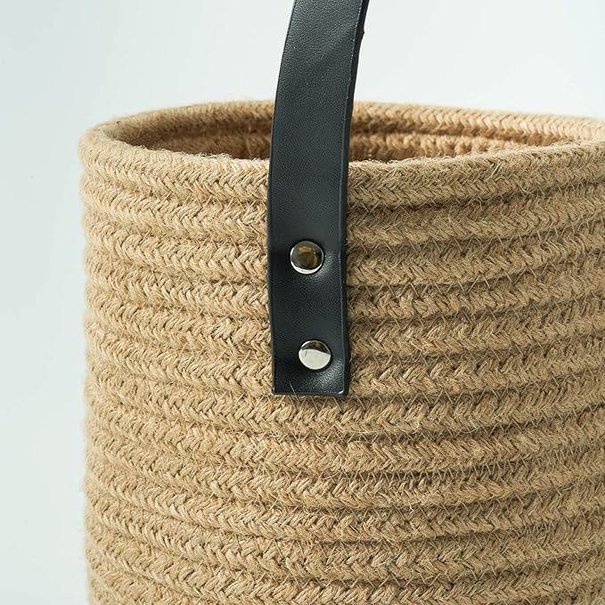 Goodpick 2pack Jute Hanging Basket - Small Woven Fern Hanging Rope Basket Flower Plants Wall Basket Decor Set Boho, 7.87 x 7 x 11.7 inches