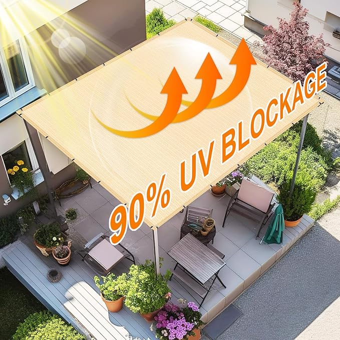 Artpuch 90% Sun Shade Cloth, 6 x 12 FT Pergola Shade Cover Canopy with Grommets, Sun Screen Fabric Tarp for Patio, Outdoor, Garden, Backyard, Wheat