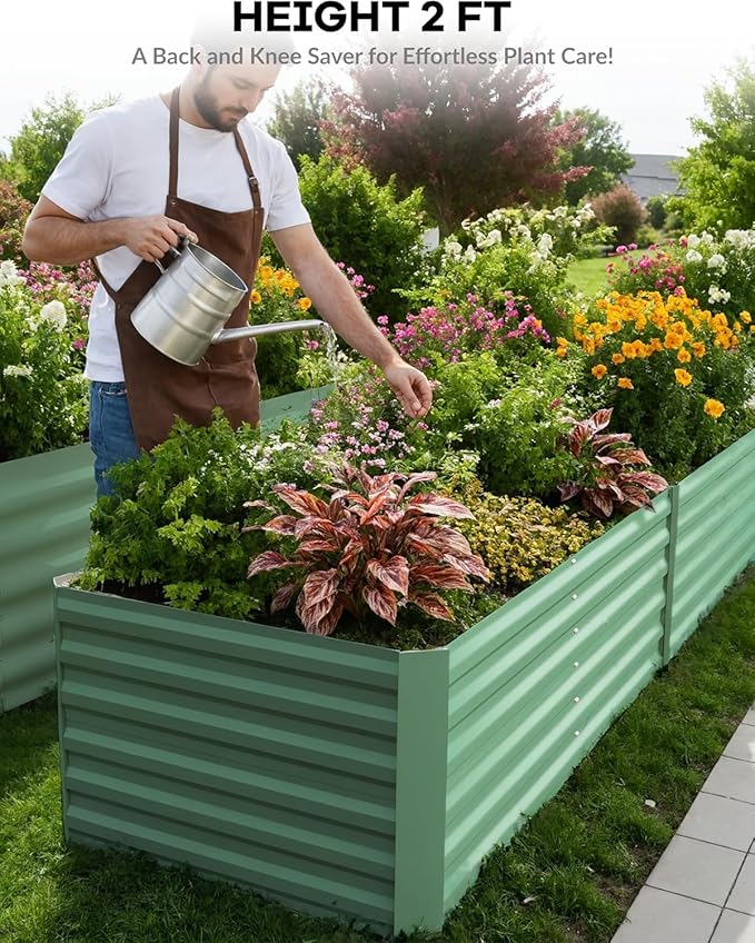 Garvee 2PCS 6x3x2ft Galvanized Raised Garden Bed Outdoor,Rust-Resistant Raised Garden Beds for Gardening, Easy Assembly Outdoor Garden Box & Planters, Green