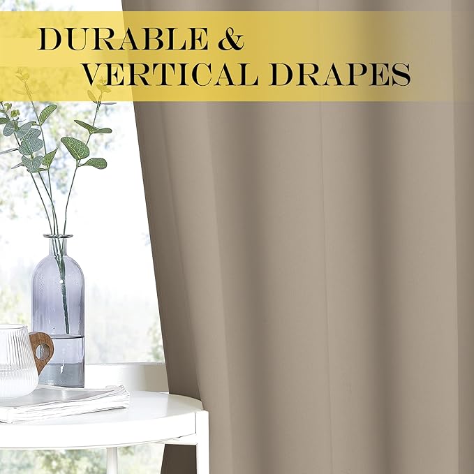 NICETOWN Blackout Room Darkening Window Curtain - Thermal Insulated Solid Grommet Blackout Patio Door Curtain/Drape for Living Room (Taupe, 1 Panel, 52 by 95-inch)