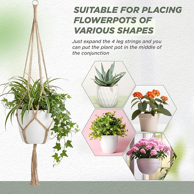 EBOOT 2 Pack 33 48 Inch Large Macrame Plant Hanger Rope to Hang Flower Pot Plant Holder for Indoor Outdoor Decorations, 4 Legs (Linen Color)