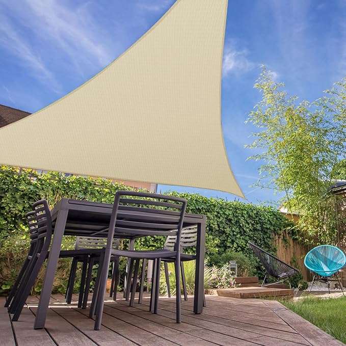E&K Sunrise 6' x 6' x 6' Sun Shade Sail Triangle Canopy Shade Cover UV Block for Patio Backyard Garden Outdoor (Beige)