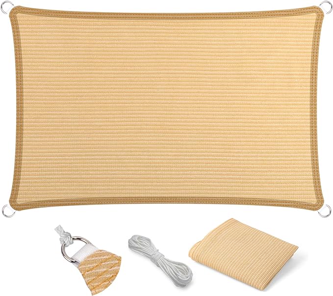 Eden's Decor Straight Flat-Edged Sun Shade Sail Rectangular 16' x 20' Beige UV-Blocking Outdoor Canopy Fabric Cloth Awning for Pergola Patio Garden Backyard Custom Size
