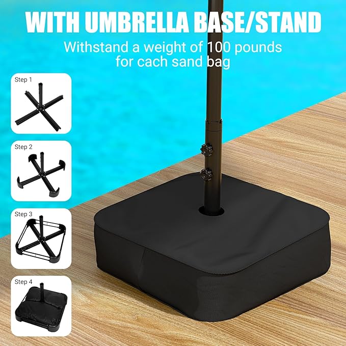 LEVELEVE 14FT Large Patio Patio Umbrella with Base & Solar LED Lights - Double-Sided,Kahaki