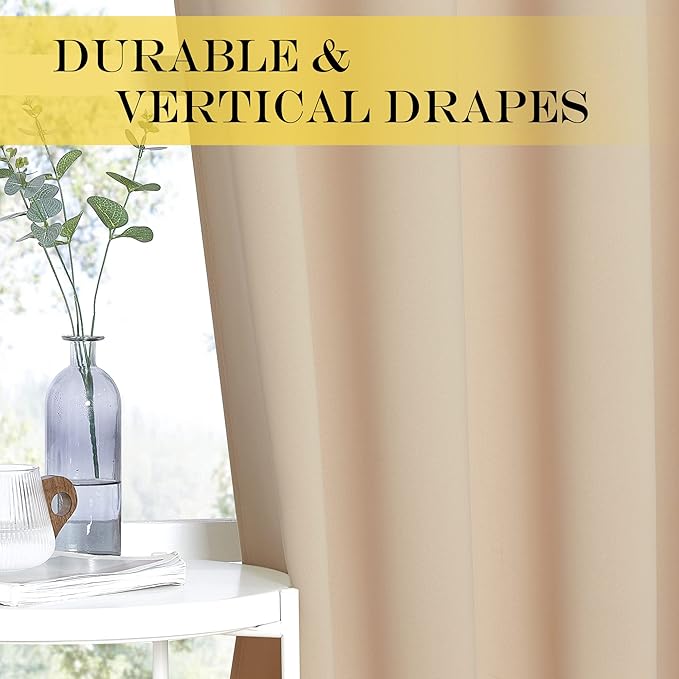 NICETOWN Bedroom Curtain Room Darkening Drapery - Biscotti Beige Room Darkening Curtain Panel for Bedroom, Grommet, 1 Panel, 52 x 45, Thermal Insulated, Privacy Assured