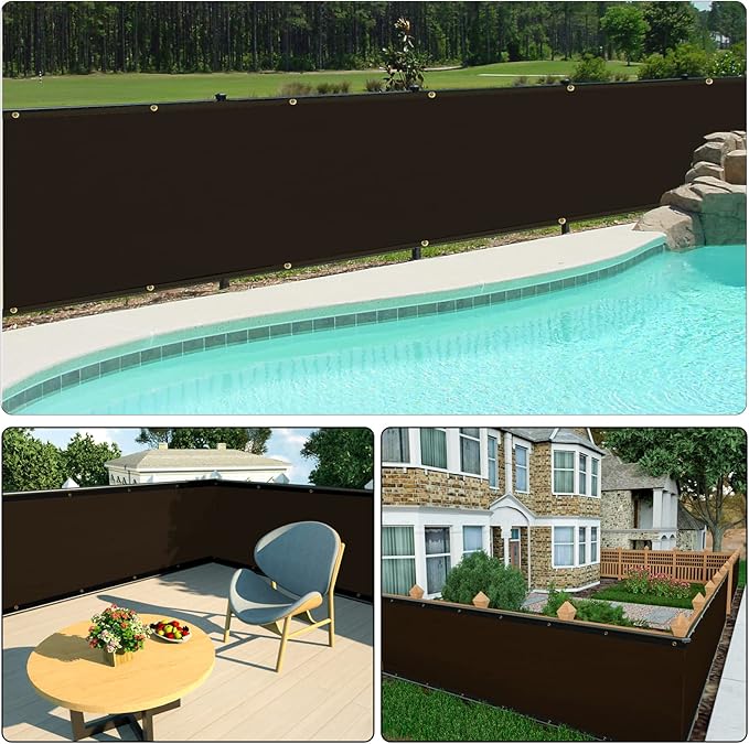 UPGRADE Privacy Screen 3' x 16' Fence Commercial Shade Cover with Brass Grommets Heavy Duty Perfect for Outdoor Back Yard, Brown, Customizable