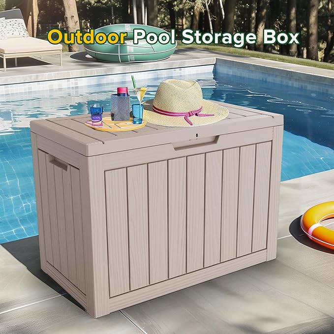 46 Gallon Outdoor Deck Box, Lockable Waterproof Outdoor Storage Boxes For Garden Tools,Indoor Cushions,Accessories Outside Storage Resin Weatherproof Container(Grey)