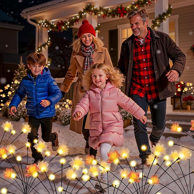 Solar Garden Lights, Warm White LED Swaying Solar Flowers Light for Outside, Waterproof Garden Decor, Outdoor Decorative Lights Yard, Patio, Pathway Decoration Gardening Gifts (4 Pack)