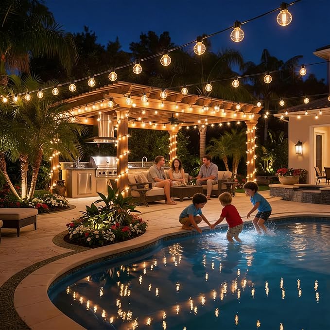 RTTY Dense-Glow 150FT Outdoor String Lights Pro Set with 75 G40 Bulbs - The Starter System for House Outline Lighting, Full Pergola or Pool Coverage, and Restaurant to Hotel Terrace Ambiance