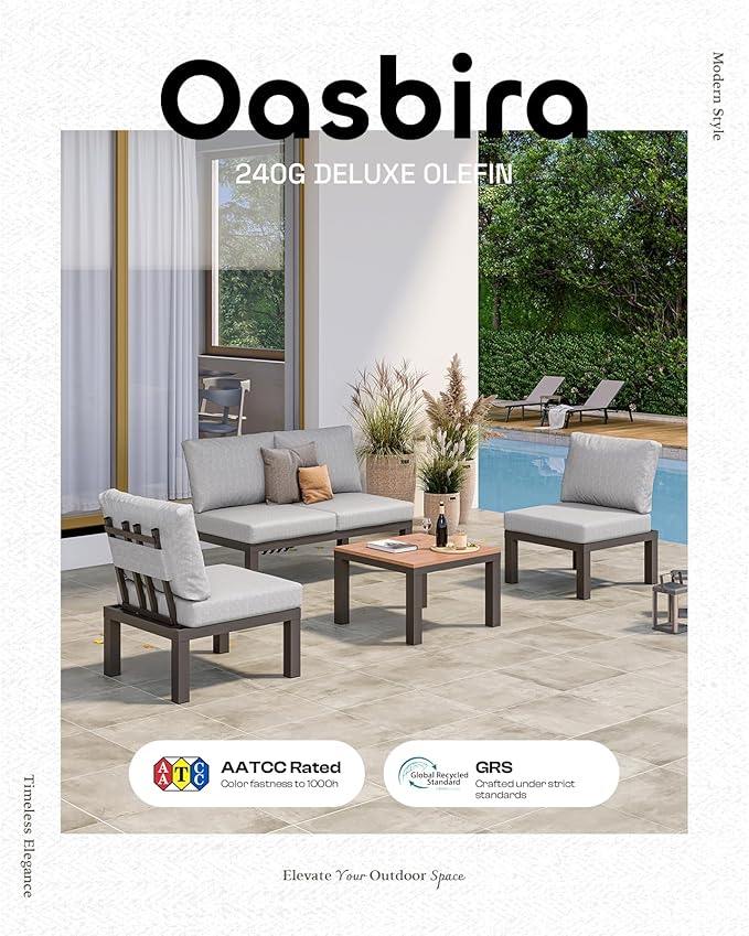 Aluminum Outdoor Patio Sofa Set, 2 Seats Modular Sectional Single Seat Sofa Chairs with Removable Cushions, All-Weather Outdoor Conversation Sets for Garden & Yard, Gray