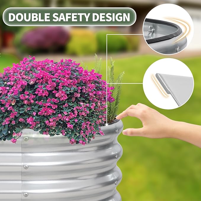 1MORE Galvanized Raised Garden Bed- Planter Garden Boxes Outdoor, Raised Beds for Gardening, 4x2x1ft Metal Garden Bed Kit for Vegetables Flower, Planter Raised Bed with Protective Tape & Tools.Silver