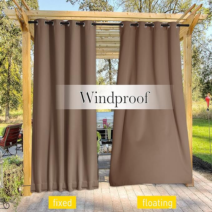 NICETOWN 2 Panels Weighted Blackout Curtains Patio Waterproof Outdoor Curtains, Thermal Insulated Top & Bottom Grommet & Back Tab Wind-Break Drapes Privacy for Pergola, W52 by L120, Tan