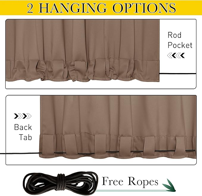 NICETOWN 2 Panels Weighted Blackout Curtains Patio Waterproof Outdoor Curtains, Thermal Insulated Top & Bottom Grommet & Back Tab Wind-Break Drapes Privacy for Pergola, W52 by L120, Tan