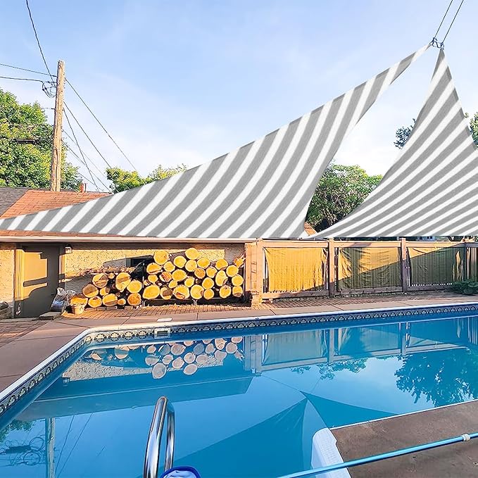 E&K Sunrise 16' x 16' x 16' Sun Shade Sail Triangle Canopy Shade Cover UV Block for Patio Backyard Garden Outdoor (Gray White Strip)