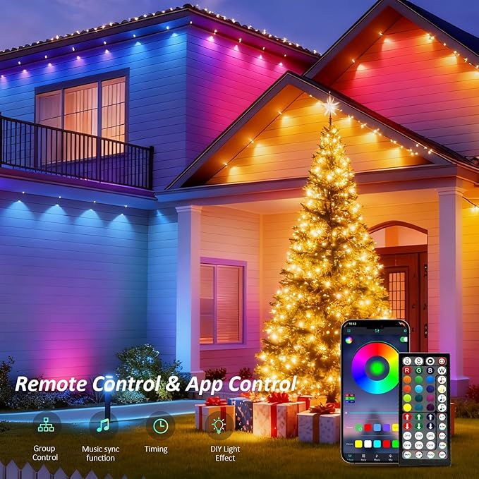 20FT Permanent Outdoor Lights, RGB LED Eaves Lights with IP67 Waterproof, Smart App Remote Control, Music Sync, for Christmas, Party, All Holiday Decorations