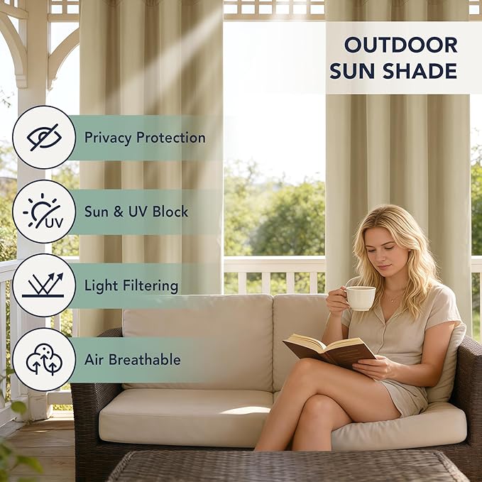 Outdoor Curtains for Patio Waterproof - 8 Panels Privacy Weatherproof Outside Curtains with Grommets for Pergola, Gazebo, Porch, Cabana, Balcony, 54 x 84 Inch, Cream